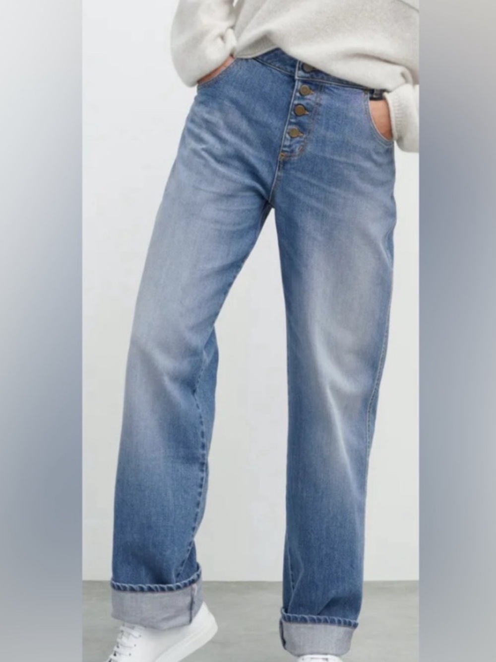 Wrap London Wide Leg Jeans Womens 12 High Rise Straight Boyfriend Blue Denim